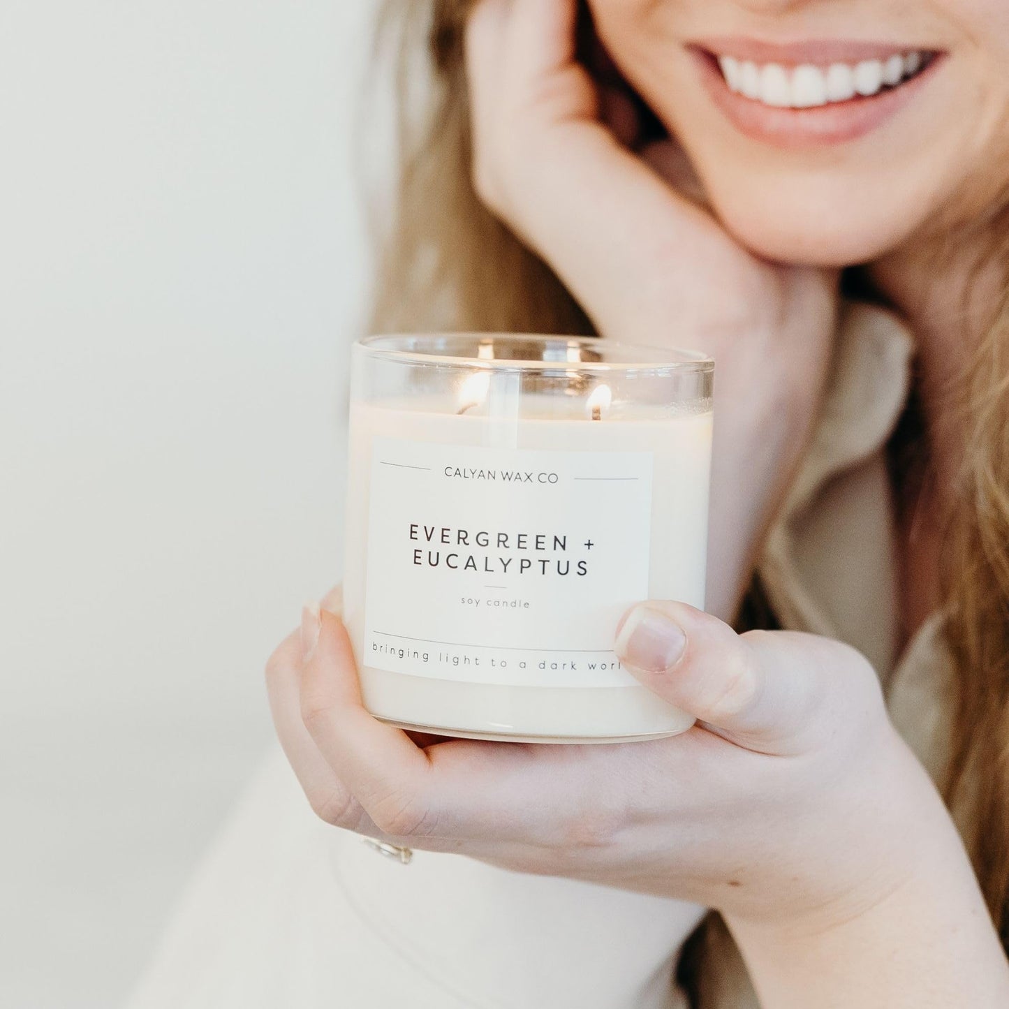 Calyan Wax Co. Evergreen & Eucalyptus 2 Wick Scented Candle - 37 Hour Burn - Luxury Clean Soy Wax Candles - Long Lasting Large Glass Jar Candle for Home - 8.8oz