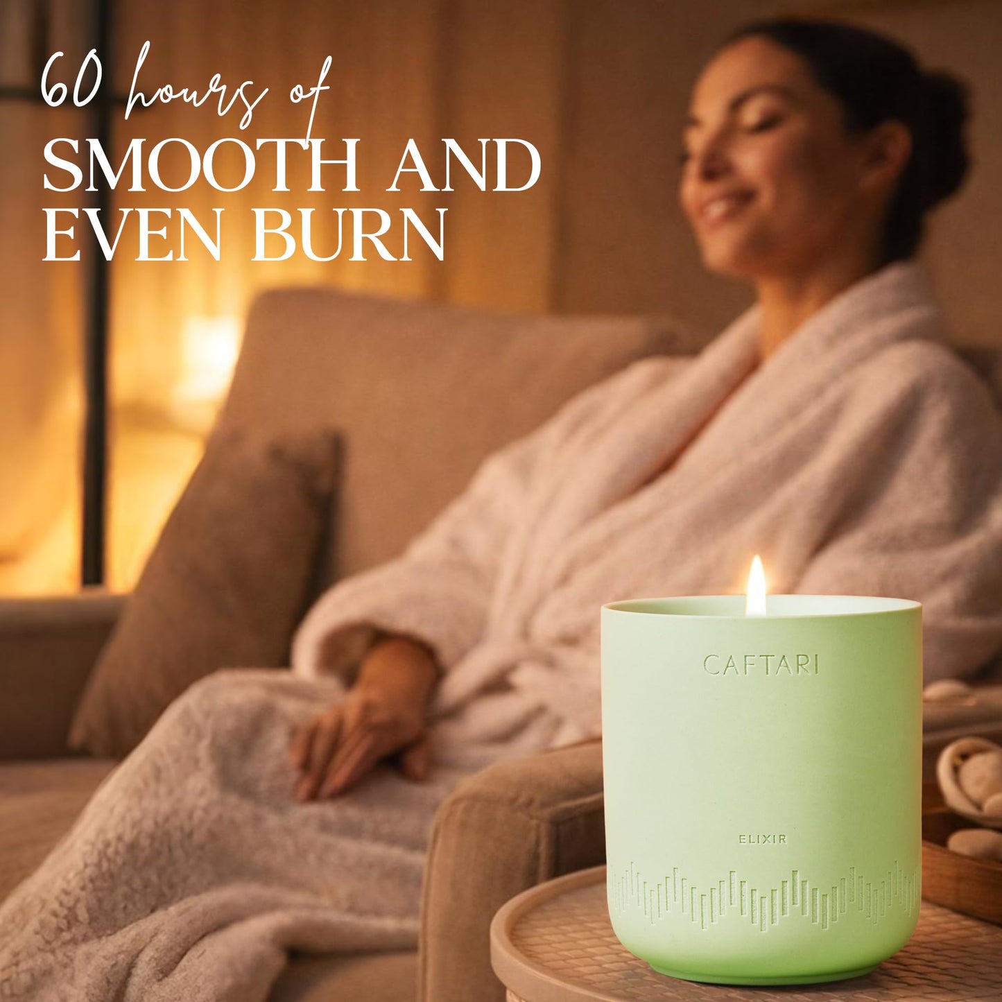 CAFTARI Elixir Scented Candle | Bergamot, Mandarin & Tea Accord | Soy Candles Non Toxic | 60- Hour Burn | Spring Candle | Uplifting Aromatherapy | Ceramic Jar | Luxury Gift for Women | 10.5 oz