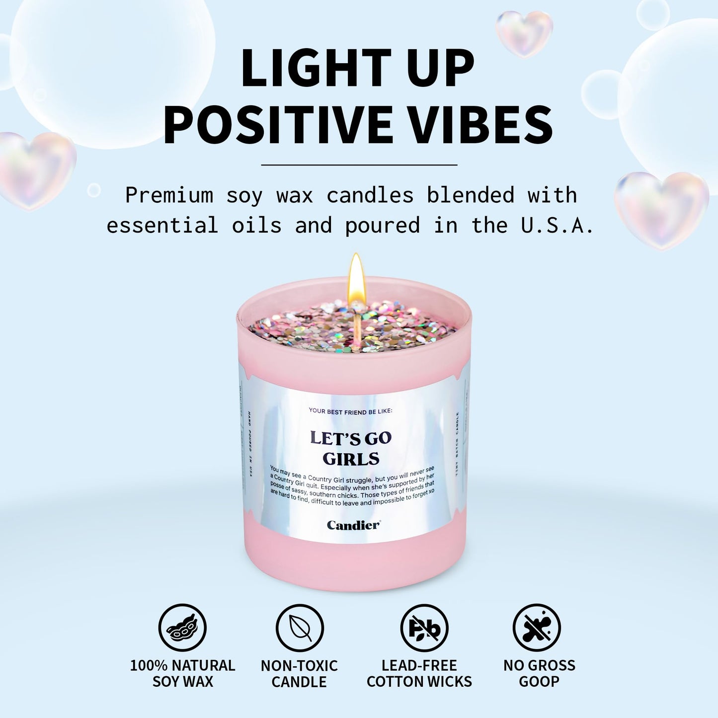 Let’s Go Girls Candle, Scented Phthalate-Free Soy Candles with 60+ Hours Burn Time, Vegan Cruelty-Free Pink Candle for Any Occasion, Candles for Women - Candier