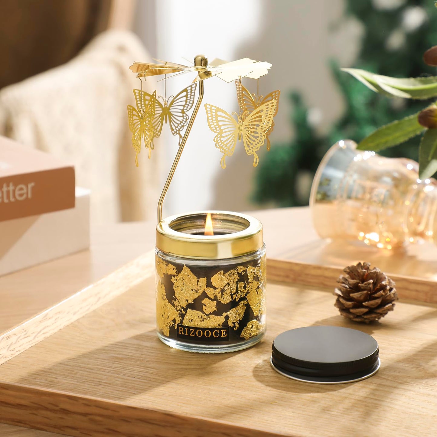 RIZOOCE Butterfly Candle Gifts for Women, Unique Valentines Day Friend Sister Mom Anniversary Christmas Birthday Gift- Rotatable Scented Candles
