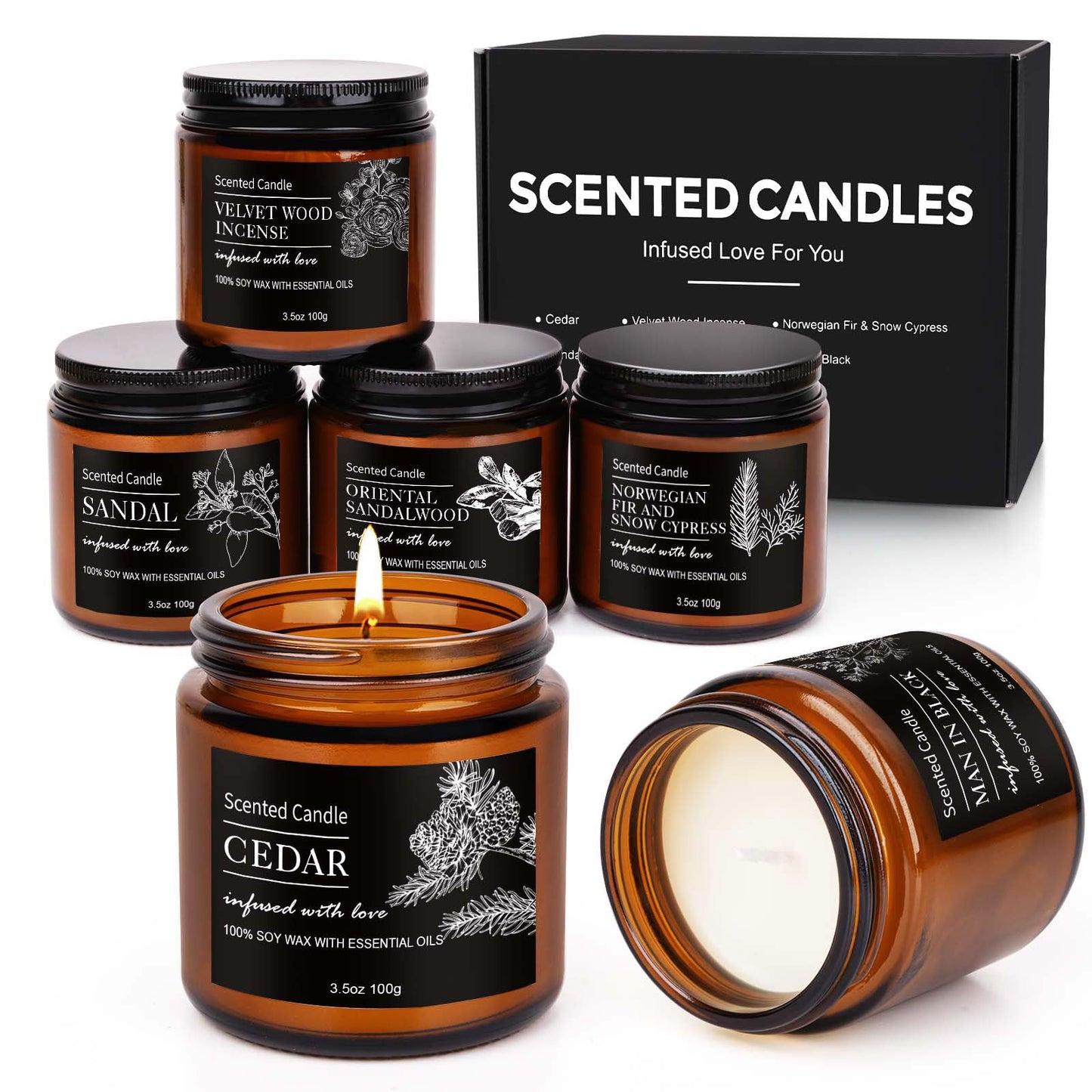 Candles for Men, 6 Pack Scented Candles for Home, Natural Aromatherapy Soy Candles Set, Long Burning Candles Gifts for Women Christmas Fathers Day, Husband, Him, Dad, Birthday