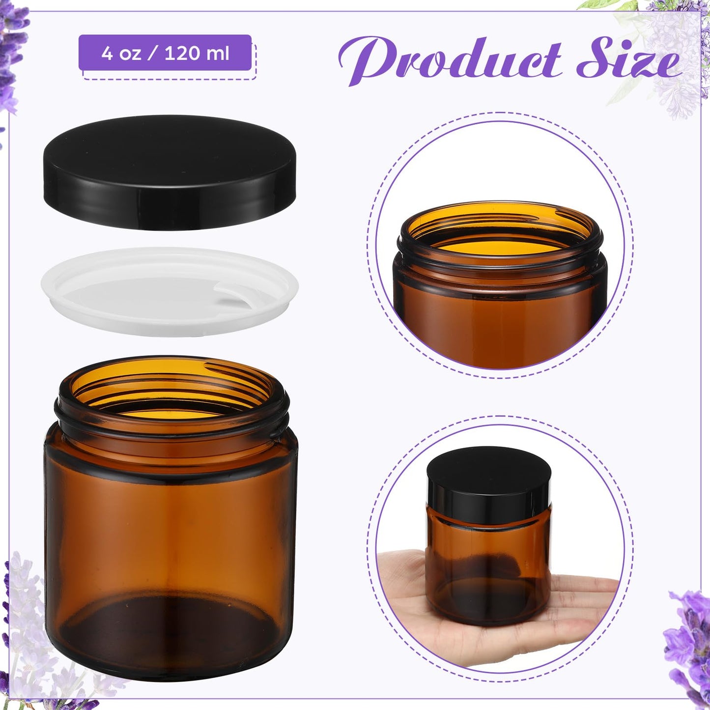 36 Pcs 4 oz Glass Jars with Lids, Clear Candle Jars with Black Lids Round Empty Candles Container Tins Candle Making Storing Lotions Spice Powder Liquid Sample Makeup (Amber)