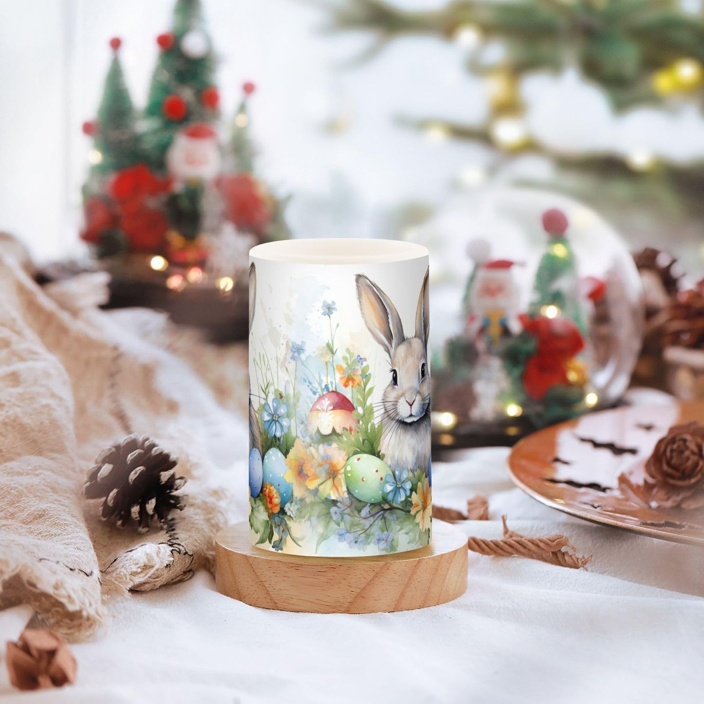 zyrtty 2 Pack Plastic Flameless Candles Easter Rabbit Colorful Eggs Watercolor Flower Bunny Battery Operated with Remote and Timer Real Wax LED Flickering Pillar Candles Set Window Christmas Holiday D