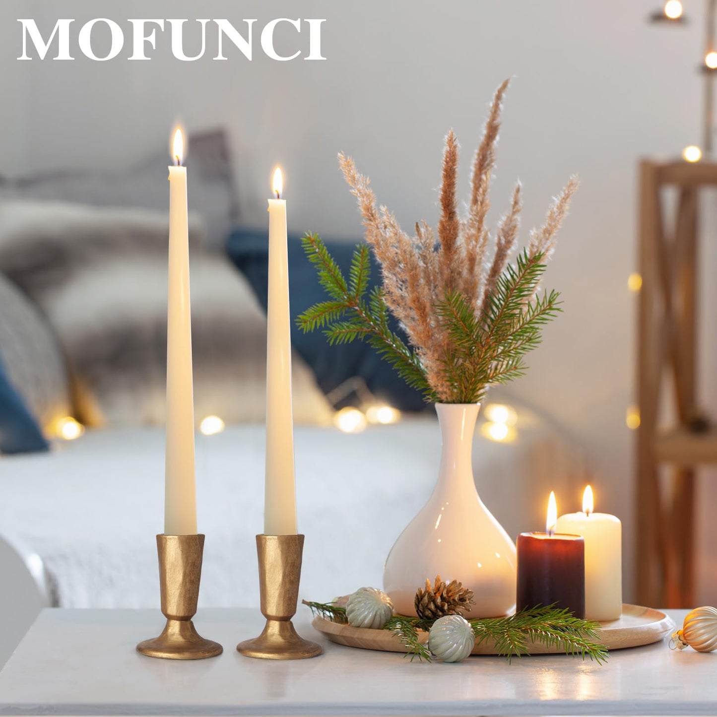 Mofunci Retro Iron Candlestick Holders Set of 2, Gold Candle Holders Heavy Weight, Taper Candle Holders Perfect for Dining Table, Wedding, Party, Mantel