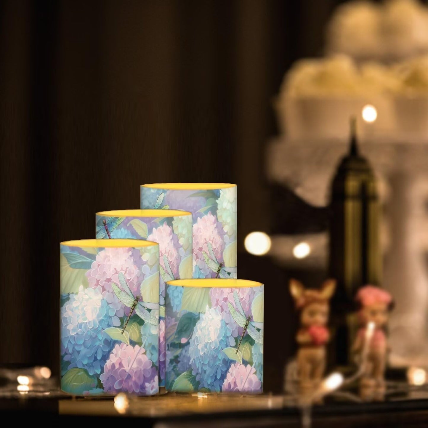 Cozeyat Hydrangea Flameless Candles 4 Pack Battery Powered LED Pillar Candles with Remote Timer Color Changing for Wedding Birthday Indoor Outdoor
