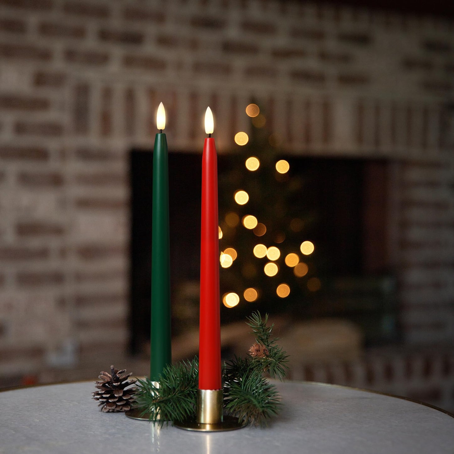 Stmarry Green and Red Flameless Taper Candles with Remote Control - 11 Inch LED Candlesticks Battery Operated, Realistic 3D Flame with Wick, Timer, 6 Pack Holiday Candles Christmas Decor