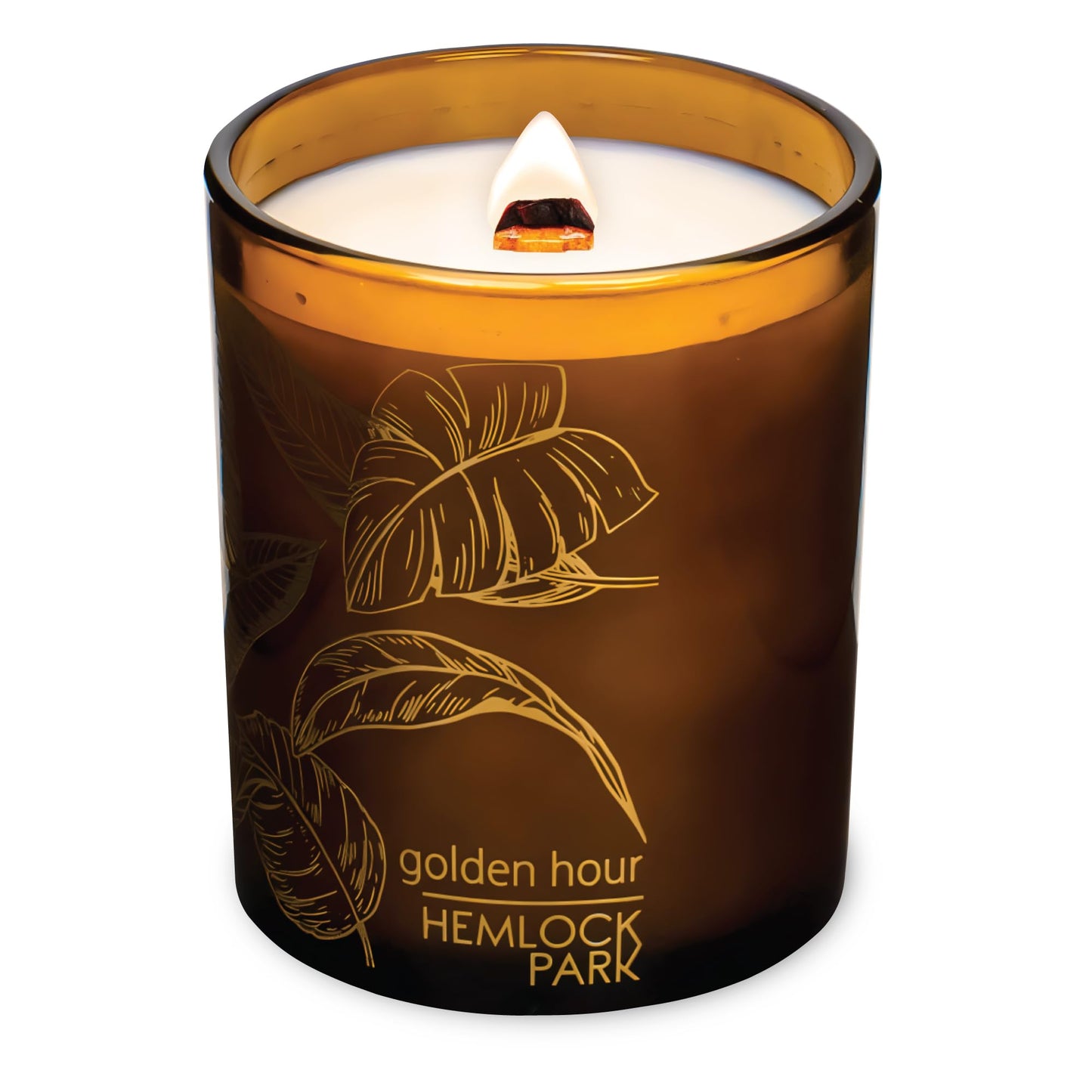 Hemlock Park Golden Hour Amber Gold Leaf Hand-Poured Scented Candle | Crackling Wood Wick, Botanical Fragrance & Coconut Wax | Up to 60 Hour Burn Time | 7.2 oz
