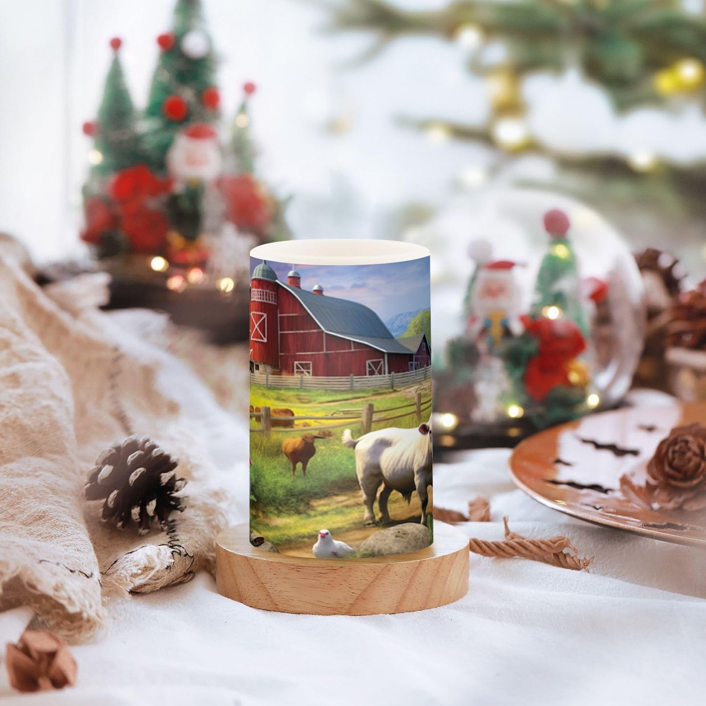 GOODOLD Flameless Candles with Remote Control and Timer, Farm Animals Pattern Flickering Candles Battery Operated LED Pillar Candles, Warm Light for Home Decor, Set of 2 (D 3" x H 4" 5")