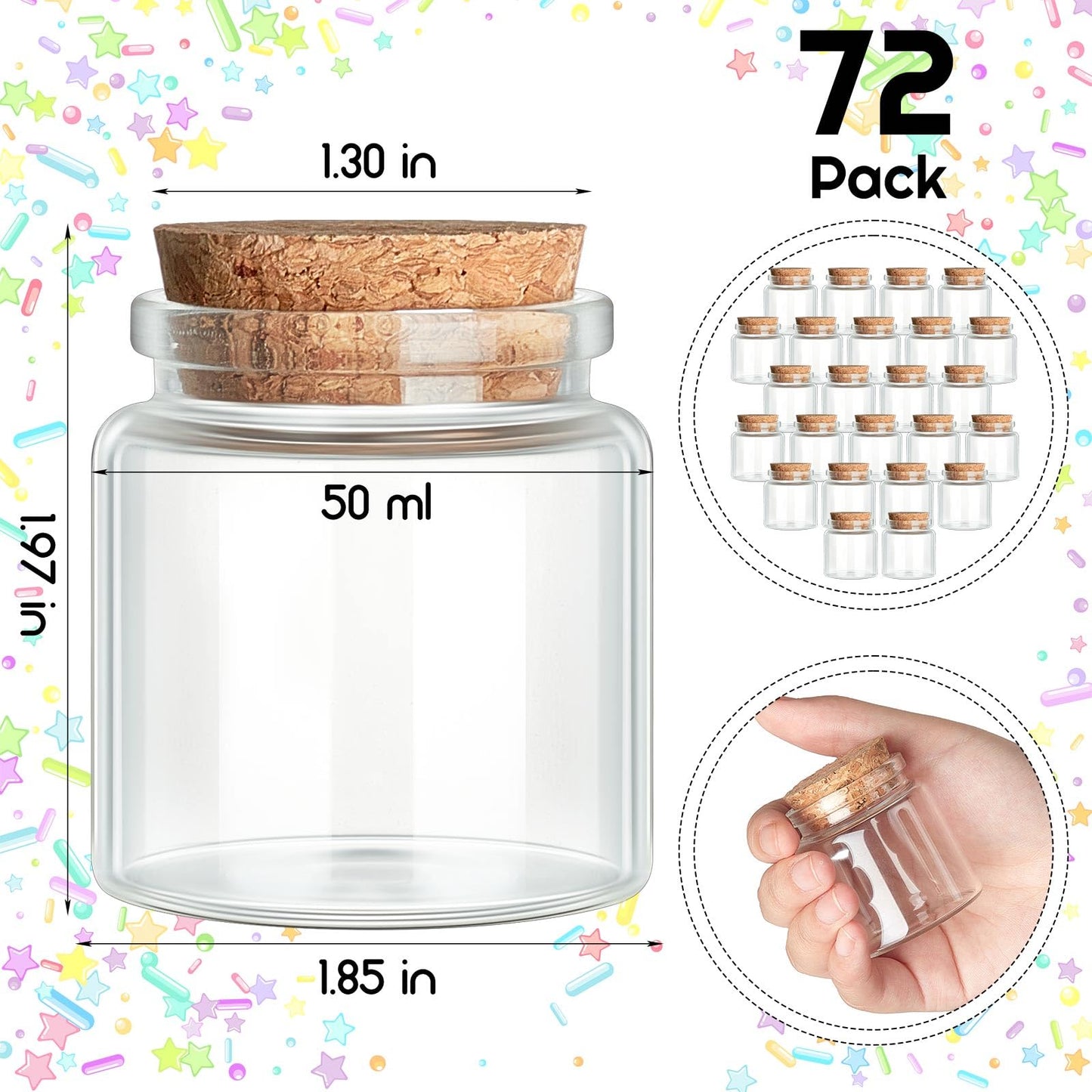 Patelai 24 Pcs Small Glass Jars with Cork Lids, Mini Potion Bottles Bulk Tiny Wishing Vial Spell Jars for DIY Art Crafts Gift Father's Day Graduation Wedding Birthday Party Favors (50ml/1.7oz)
