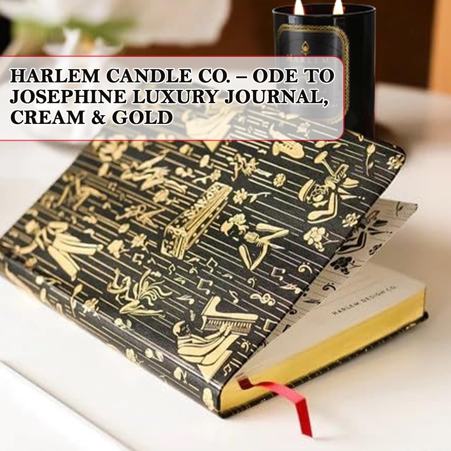 HARLEM CANDLE CO. Luxury Gift Set – After Dark Scented Soy Candle (11 oz) & Black/Gold Vegan Leather Journal (300 Pages) – Elegant Home & Writing Gift Bundle