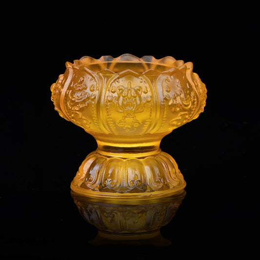 Vintage Glass Tealight Candle Holder with Base, Colored Lotus Shape Decorative Candelabra, Thanksgiving Candlestick Holders, Buddha Lamp Candle Holder ( Color : Yellow )