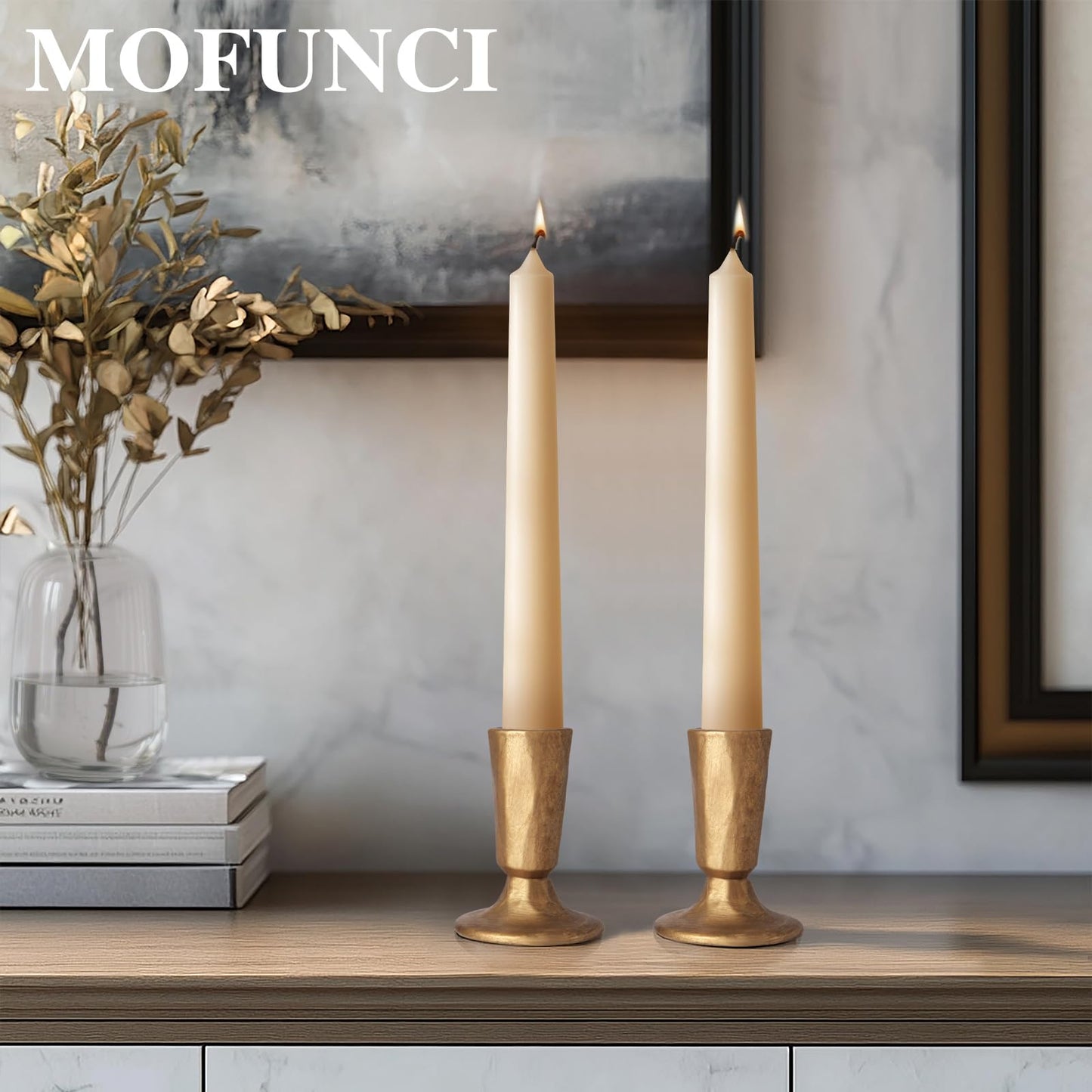Mofunci Retro Iron Candlestick Holders Set of 2, Gold Candle Holders Heavy Weight, Taper Candle Holders Perfect for Dining Table, Wedding, Party, Mantel