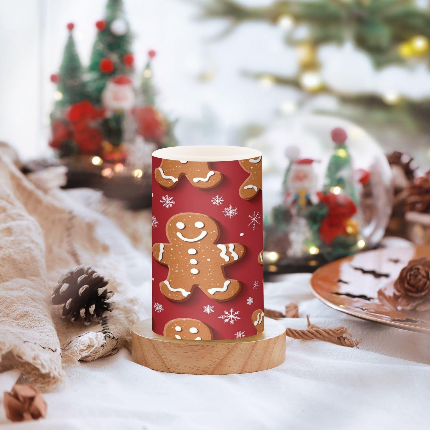 Eionryn Christmas Gingerbread Man Cookies Flameless Candles Battery Operated LED Candles with Remote Timer Electric Candles for Home Party Decor 2pcs