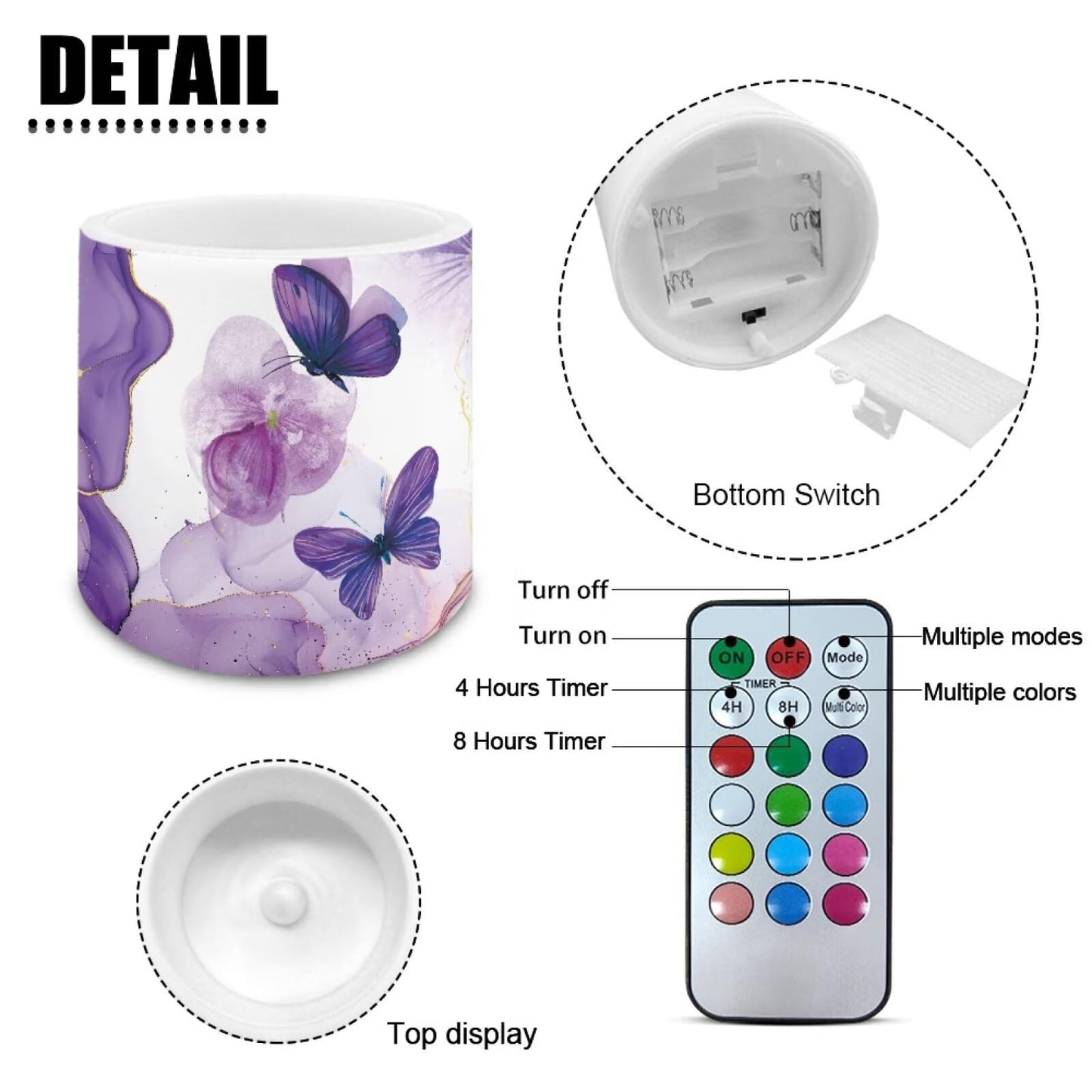 Cozeyat Purple Marble LED Candles Set of 4 Battery Powered Flameless with Remote Timer Dancing Flame Waterproof for Home Beach Garden Decoration