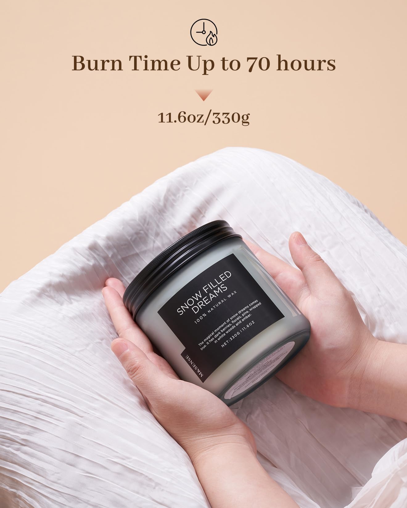 M&SENSE Snow Filled Dreams Winter Scented Candle, 11.6oz Natural Soy Wax 70 Hours Long Lasting 2 Cotton Wick Aromatherapy Gifts for Home Decor,Clean Candle for Men and Women