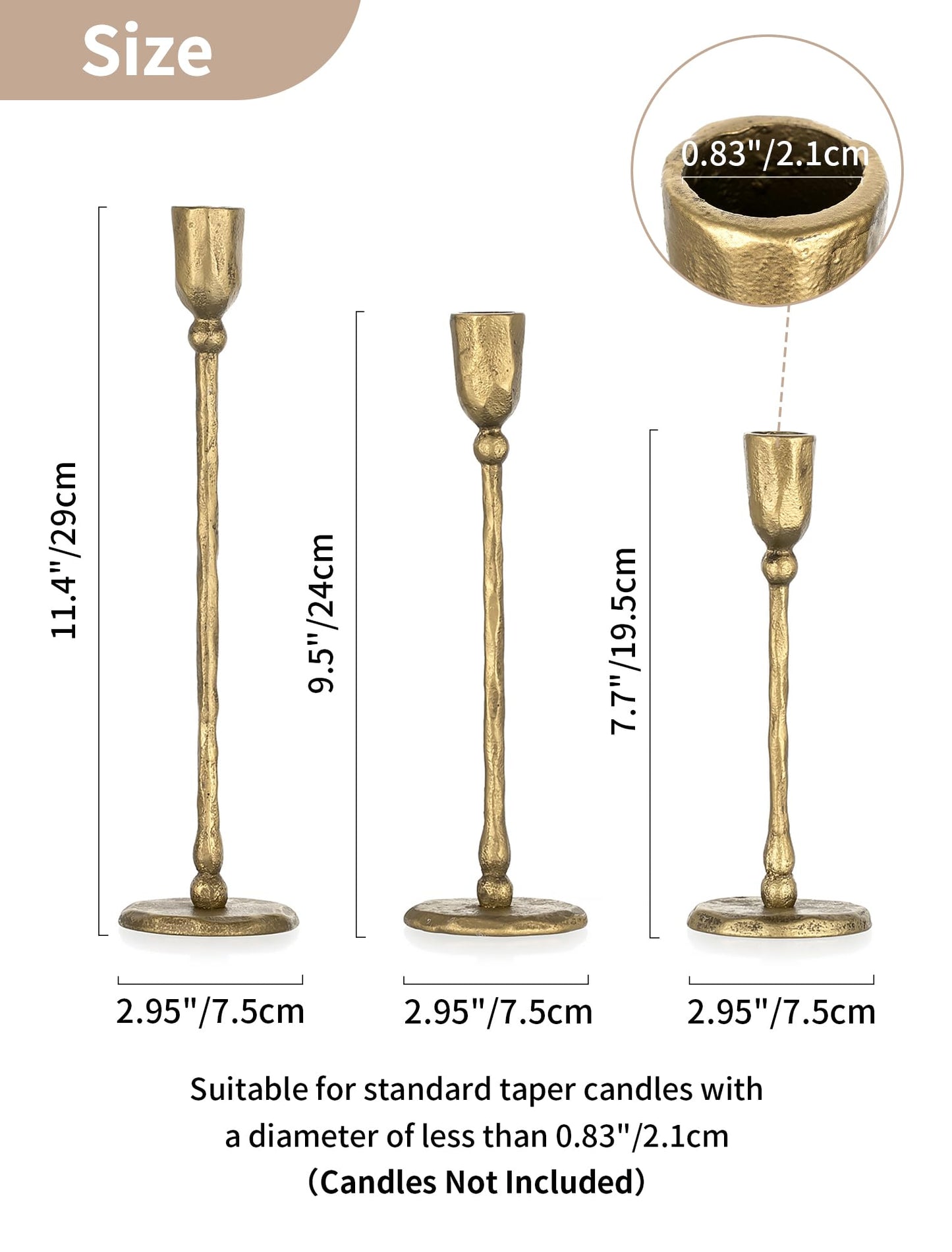 NUPTIO Iron Taper Candle Holders: Antique Brass Candlestick Holder for Thanksgiving Christmas Party - Set of 3 Tall Gold Candles Stick Decor for Fireplace Table Centerpiece