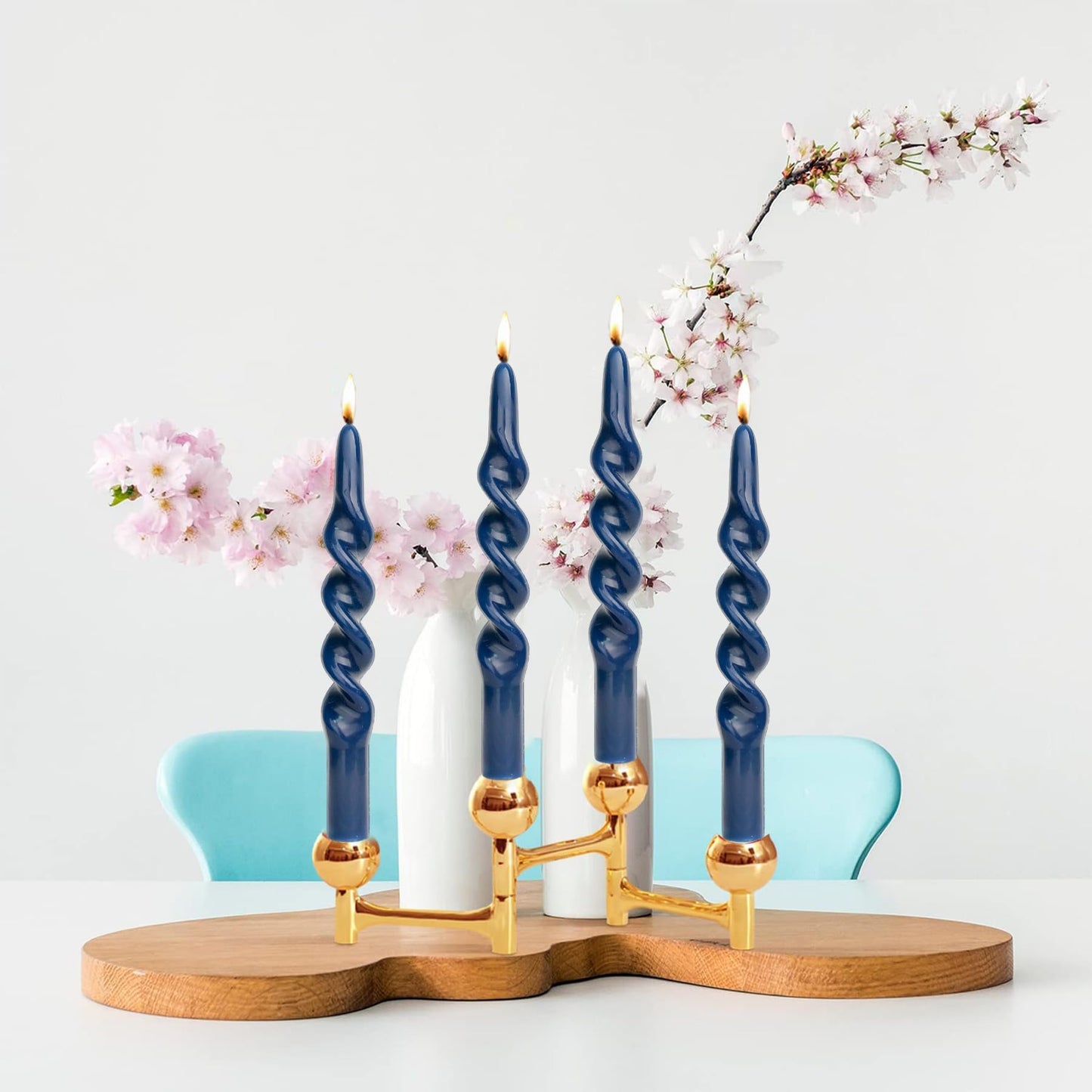 MAITREYA Navy Taper Candles Conical Stick Candles Spiral Taper Candles-Set of 4 for Decoration Weddings Party Church-Unscented Dripless Candles,10inch(C-Navy Blue)