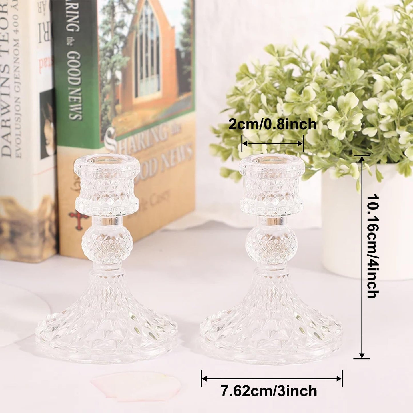 6 PCS Glass Candlestick Holders, Crystal Candle Holders& Glass Candle Holder for Wedding Party Table, Thick Candle Holders for Rustic, Party Supplies, Anniversary, Dining Room Table, Valentine's Day