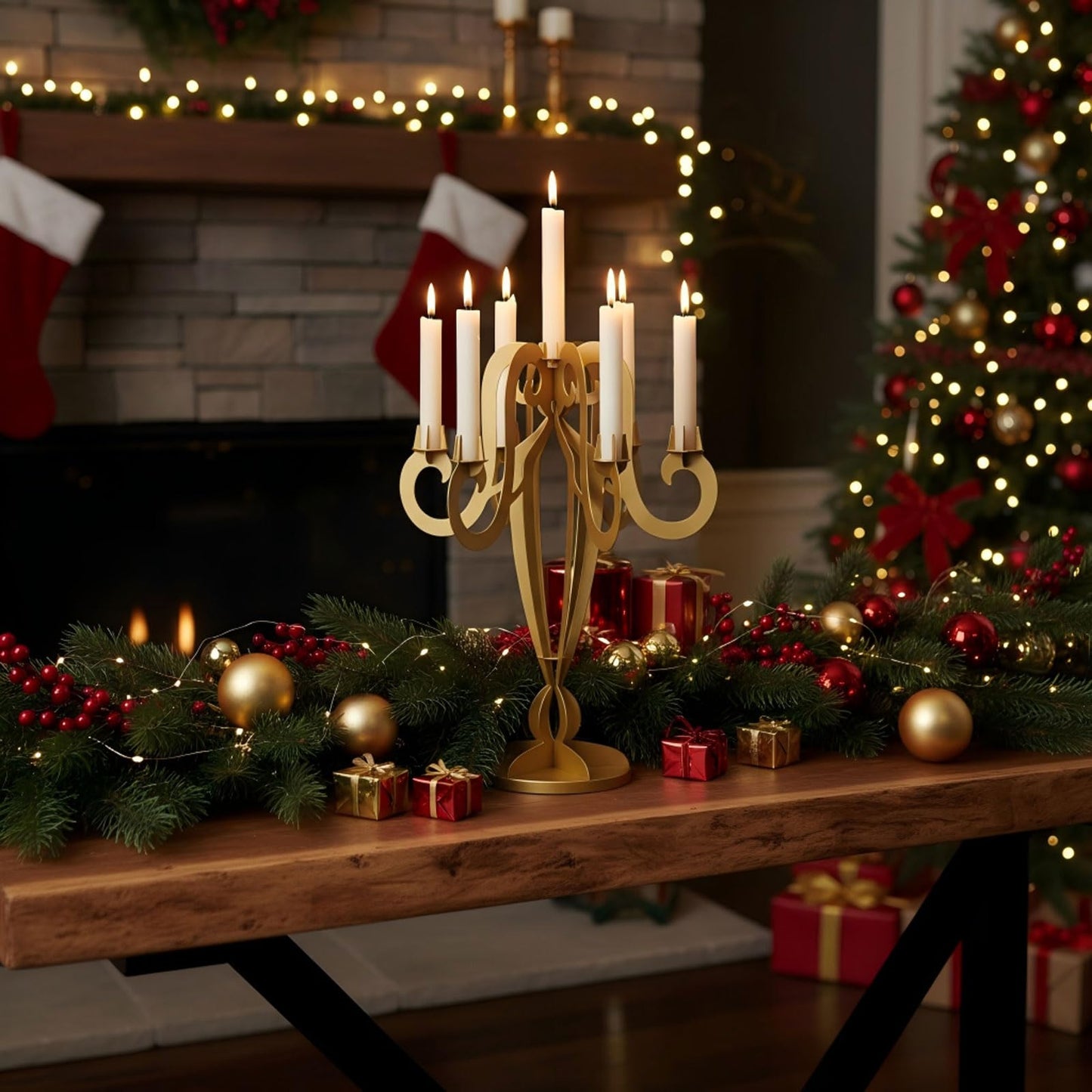 AIM & GGKK 7 Arm Gold Metal Candelabra Candle Holders – Elegant Taper Candle Holders, Classic Candlestick Holder, Decorative Candelabra Centerpiece for Table & Home Decor