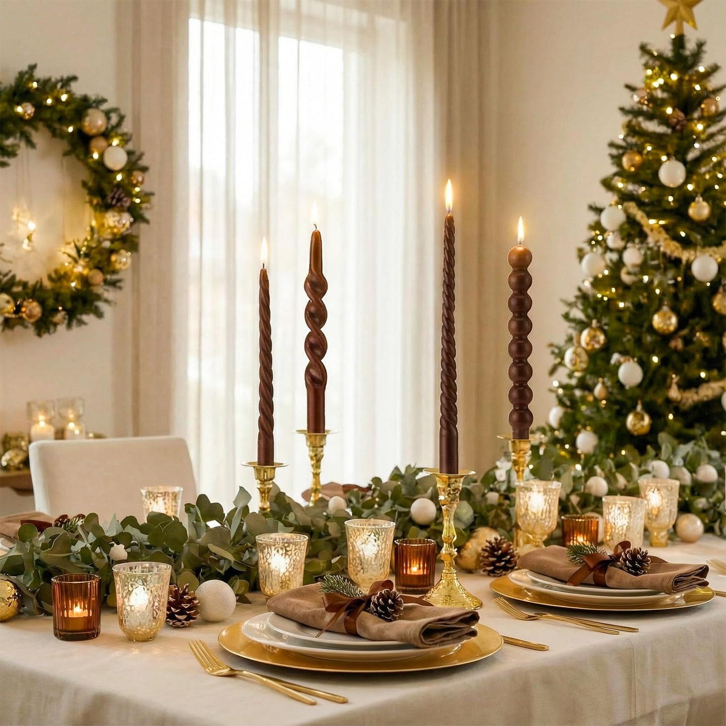 Conelist 10 Inch Brown Twisted Taper Candles Set of 6, Tall Smokeless Twisted Candlesticks for Wedding Holiday Birthday Home Party Decorations