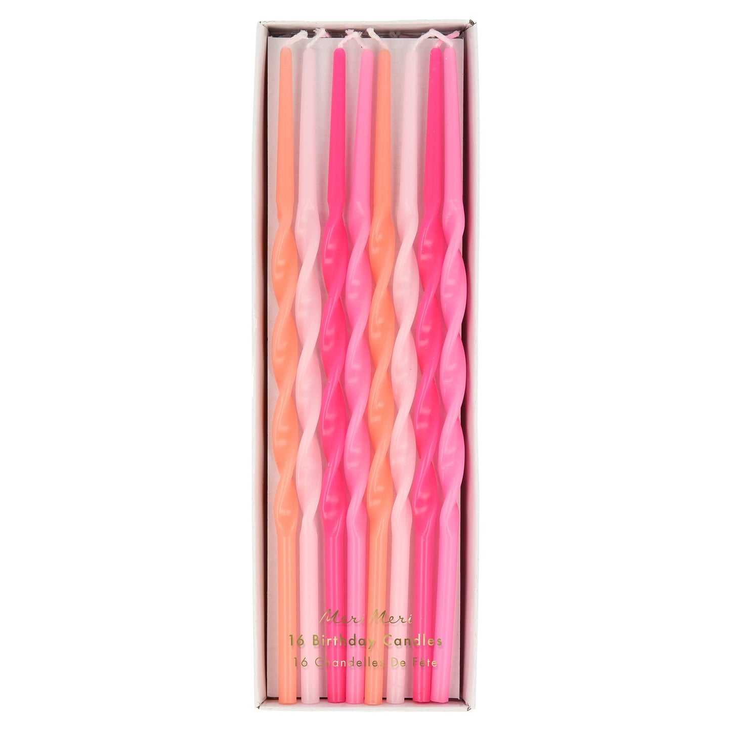 Meri Meri Twisted Long Birthday Candles for Cake (Pack of 16), 7" Tall, Unscented Meri Meri Birthday Candles