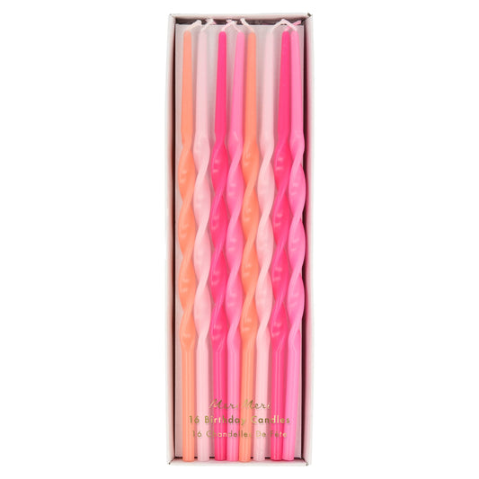 Meri Meri Twisted Long Birthday Candles for Cake (Pack of 16), 7" Tall, Unscented Meri Meri Birthday Candles