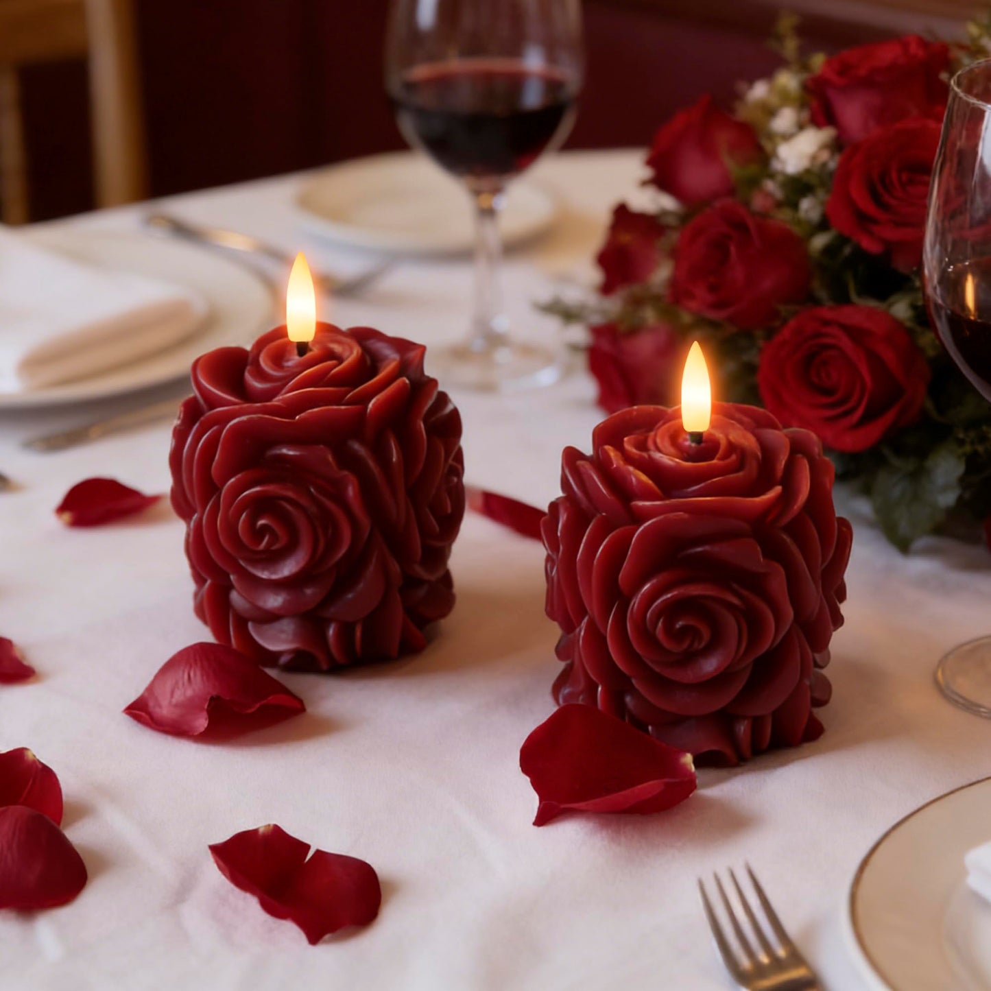 AFINETH Rose Flameless Candles with Remote, Valentines Battery Operated Candles, Real Wax Red LED Flower Candles Valentine's Day Mothers Day Gifts for Her Wife Mom Home Party Decor, 2 Pack