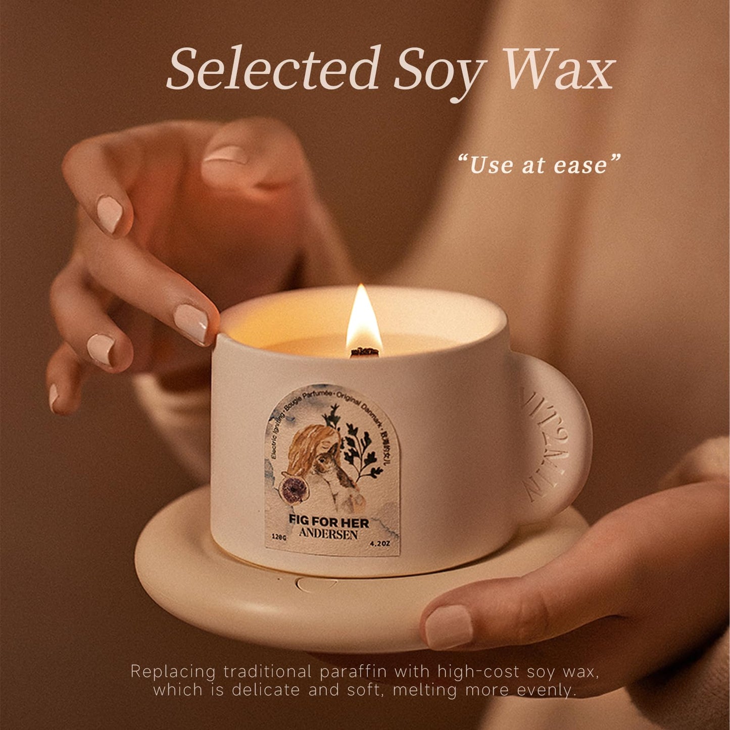 daasigwaa Electronic Ignition Scented Candles, 4.2oz Hand-Made Ceramic Jar Single Wick Candle Soy Wax Blend Aromatherapy Candles with 30 Hours of Burn Time(Match Girl)
