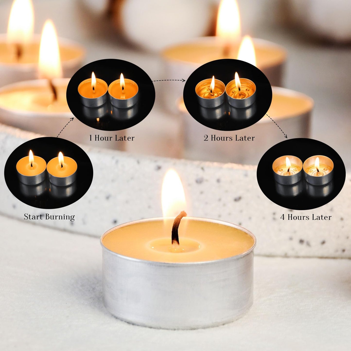 Natural Beeswax Tea Candles in Metal Aluminum Cup - Organic Mini Beeswax Candle Natural Scent Smokeless 4-5 Hours Long Burning - Yellow, Pack of 36