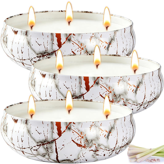 Citronella Candles Outdoor, 3 Pack Large Citronella Candle for Patio, 12oz, 3 Wick Soy Wax Candle, Long Lasting 240 Hours Total for Backyard Camping Deck Garden, Summer Indoor Outside Home Use