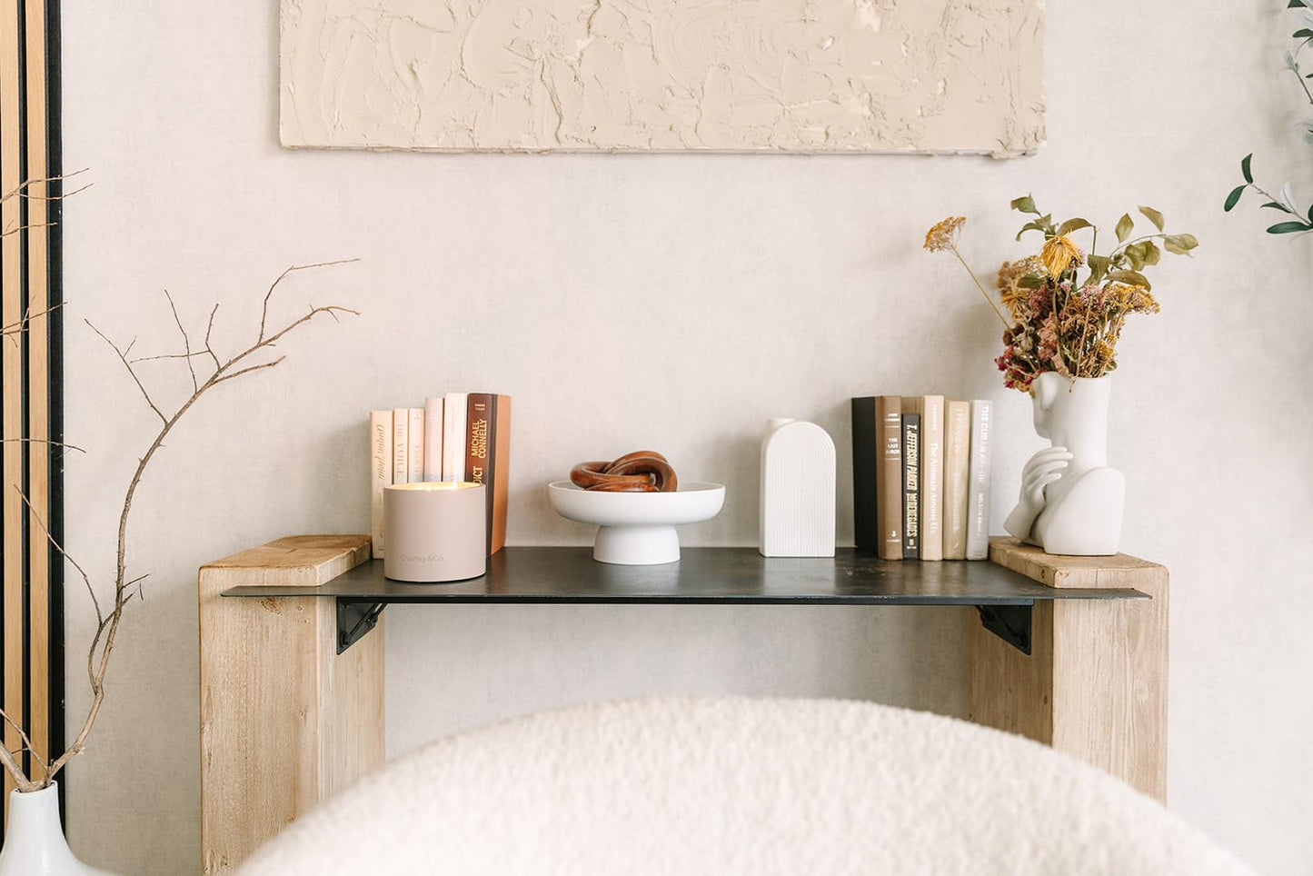 Charley&Co. Neutral Minimalistic Cement Candle Holders - Designed to fit a Standard 14.5oz 3-Wick Candle or Smaller (1, Deep Blush)