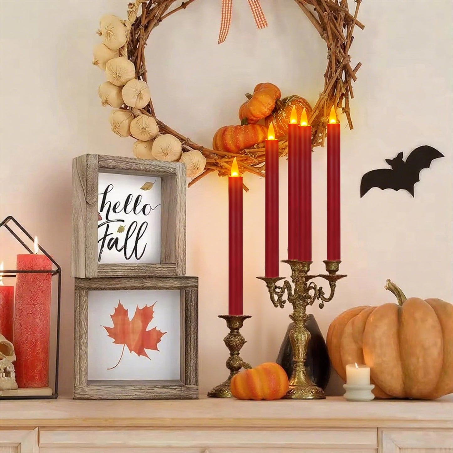 Flameless Taper Candles 10" Dripless Battery Operated Taper Candles Included Remote Timer 400+ Hours by 2AA Batteries for Halloween Christmas Wedding (Burgundy, 12 Pack)