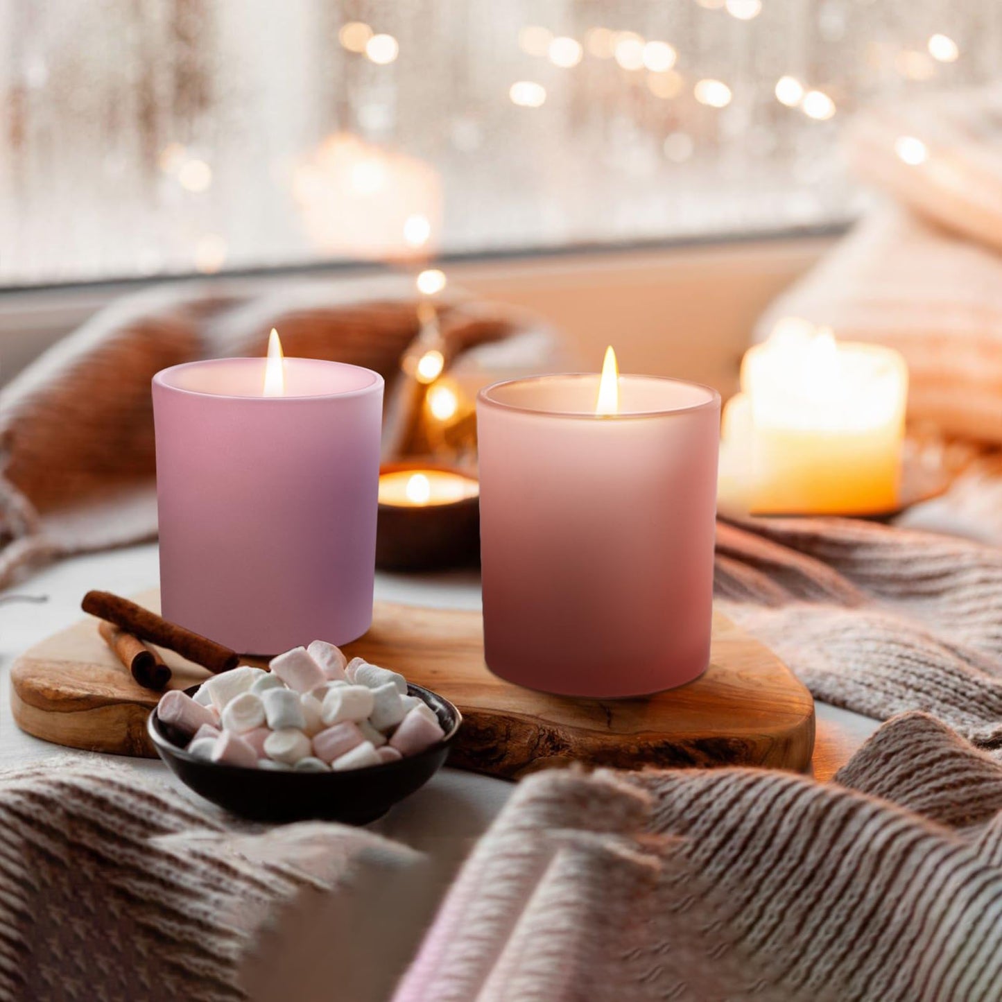 SHOWIN 10 OZ Thick Candle Jars for Making Candles 15 Pcs, Empty Jars with Wood Lids for Candle Making, Sample Container, Matte Pink