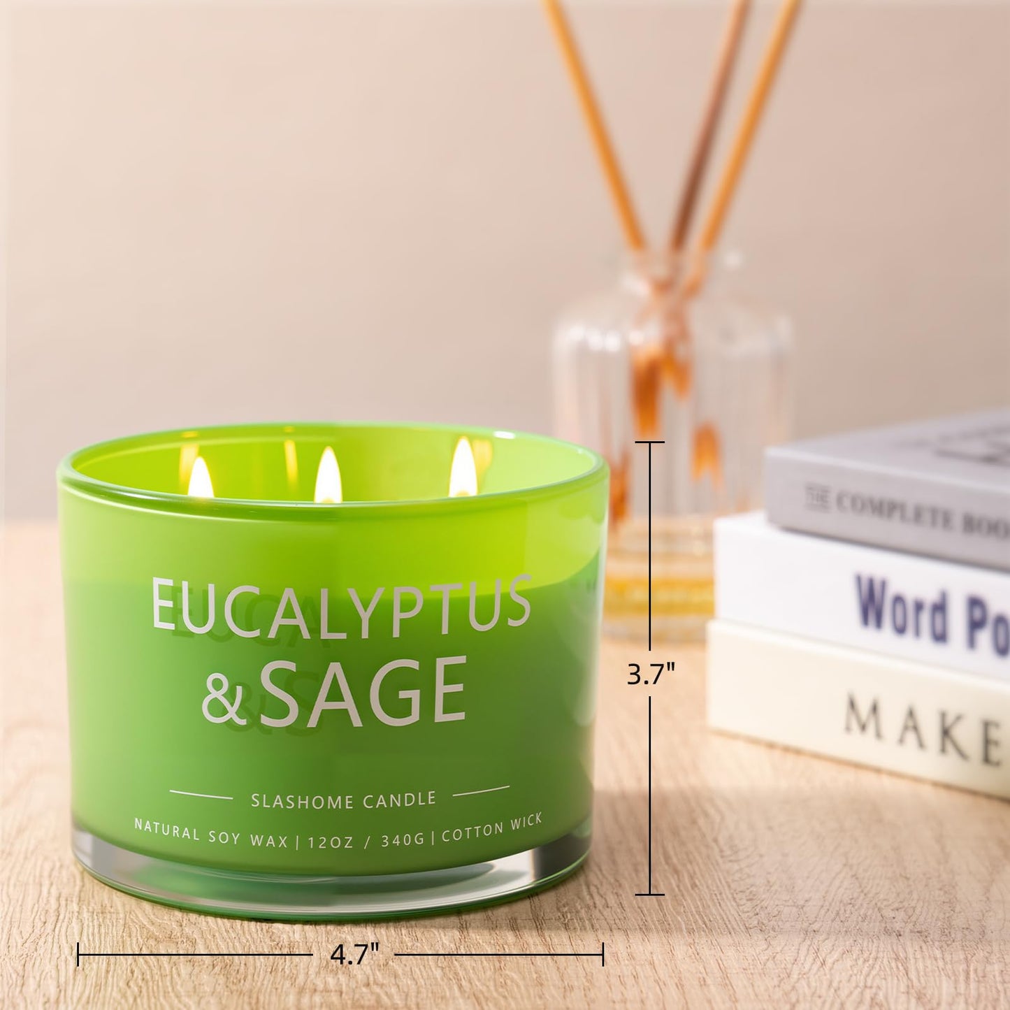 Sage & Eucalyptus Scented Candle, Luxury Large 3 Wick Soy Candle 12 Oz, 60+ Hour Long Lasting Clean Burn, Elegant Aromatherapy Home Decor, Housewarming & Birthday Gift for Men & Women