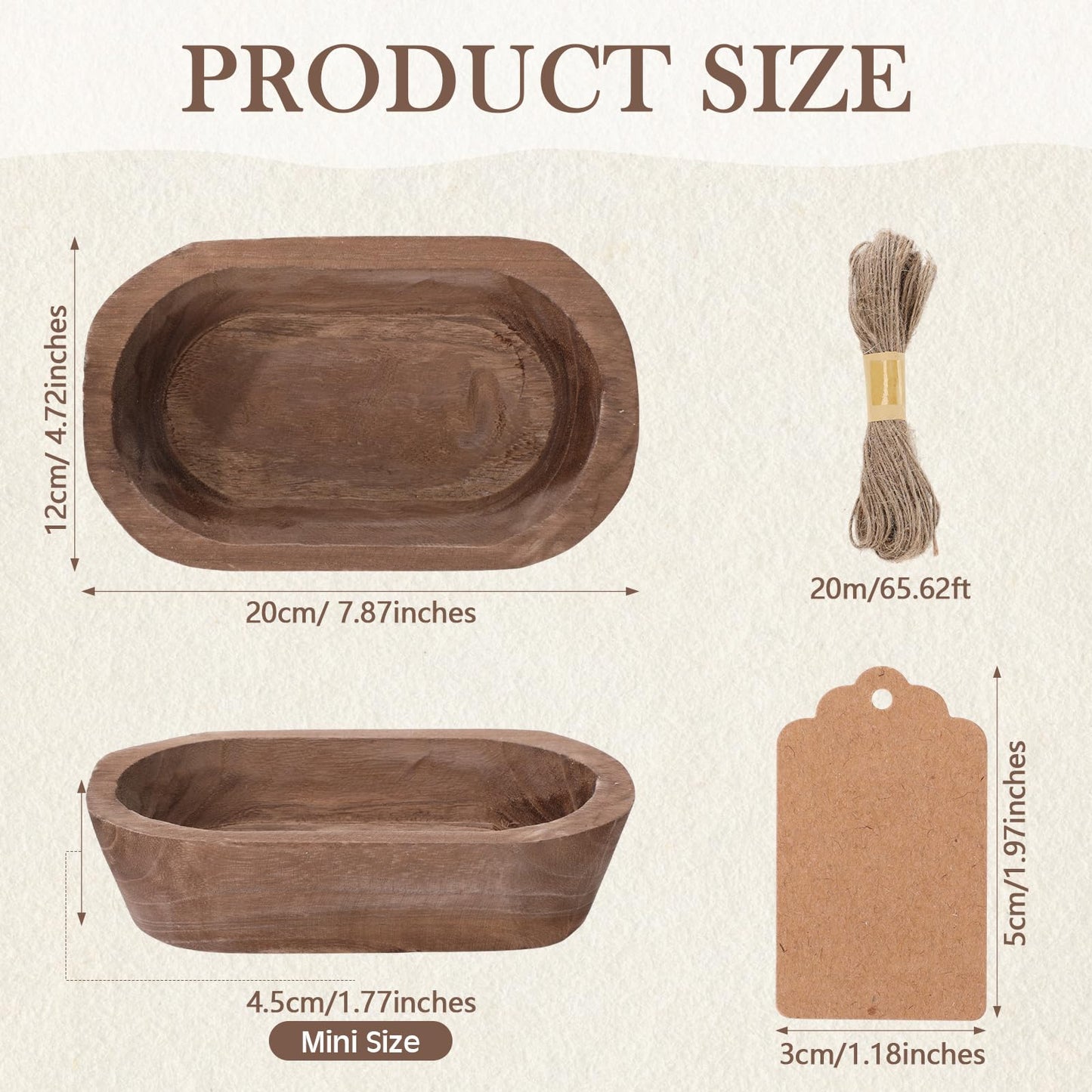 Tioncy 12 Pcs Wooden Dough Bowls Rustic Decorative Wood Dough Bowls Bulk for Decor with Card, Hand Carved Paulownia Wood, for Home Decor Candle Wedding Gifts Crafts Farmhouse Tray(Oval)