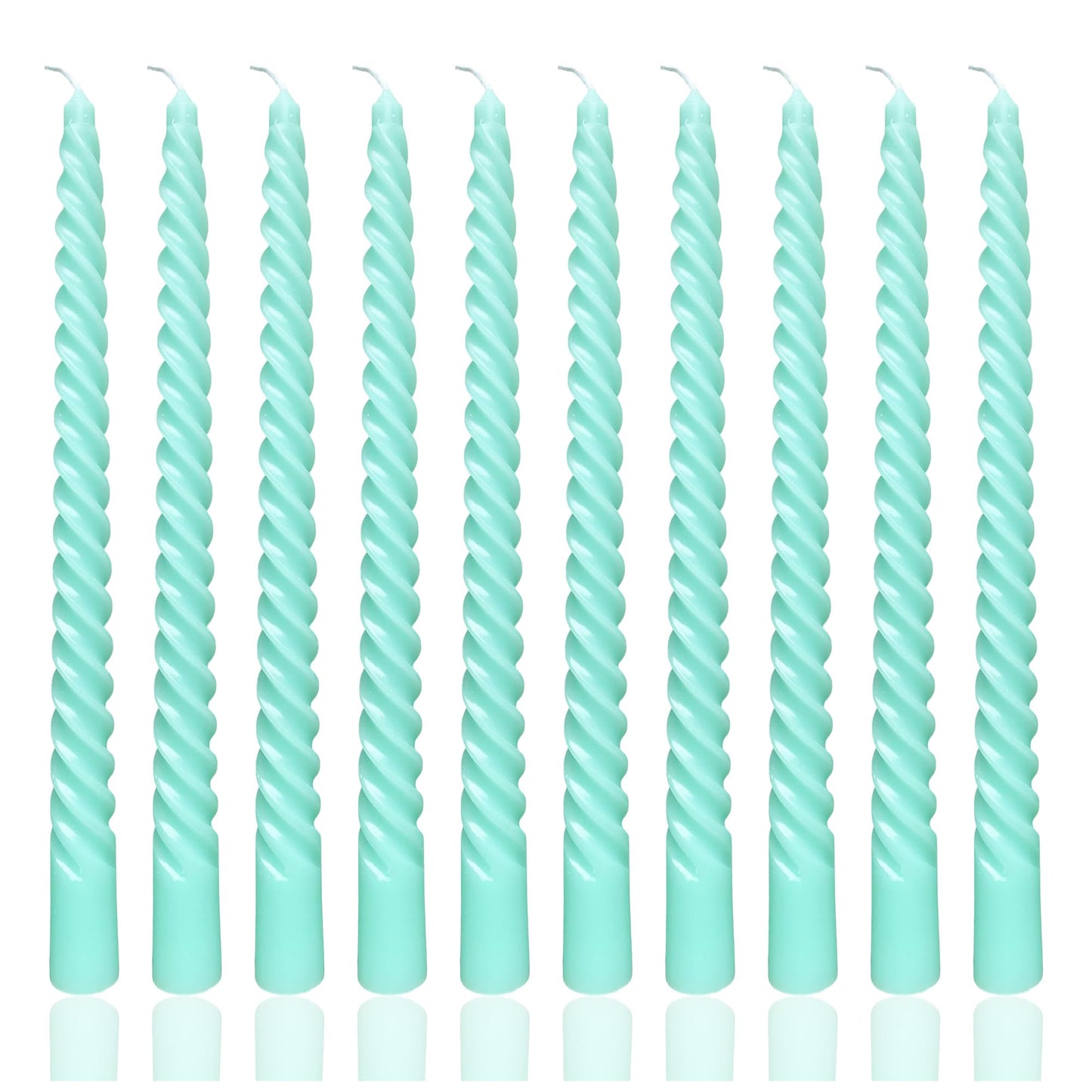 10 Inch Turquoise Green Taper Candle Set, 10 Pack Unscented Dripless Candlesticks for Family Dinner Parties Home Decoration Picnic