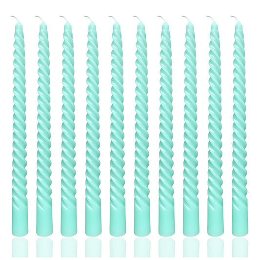 10 Inch Turquoise Green Taper Candle Set, 10 Pack Unscented Dripless Candlesticks for Family Dinner Parties Home Decoration Picnic