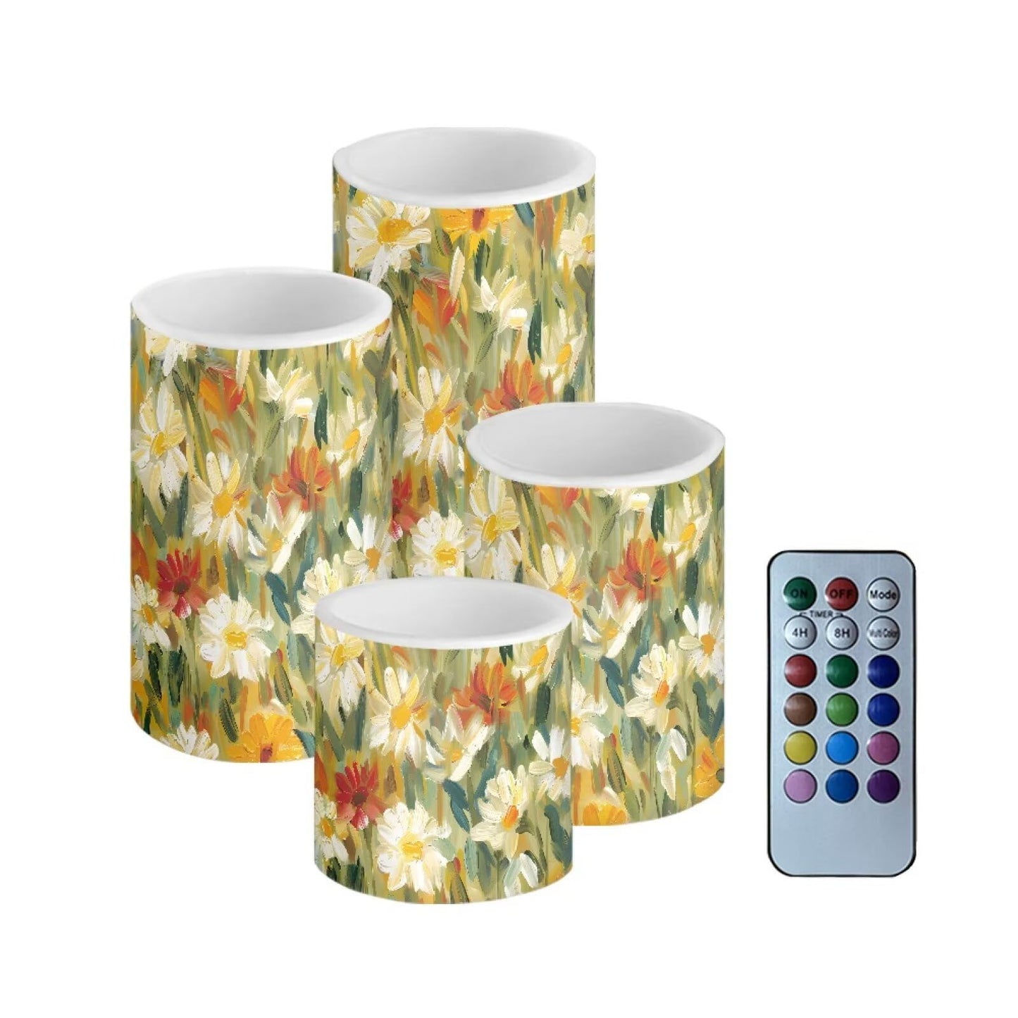 Cozeyat Daisy Garden LED Candles Set of 4 Battery Powered Flameless with Remote Timer Flickering Waterproof for Table Beach Home Decoration Wedding Decor