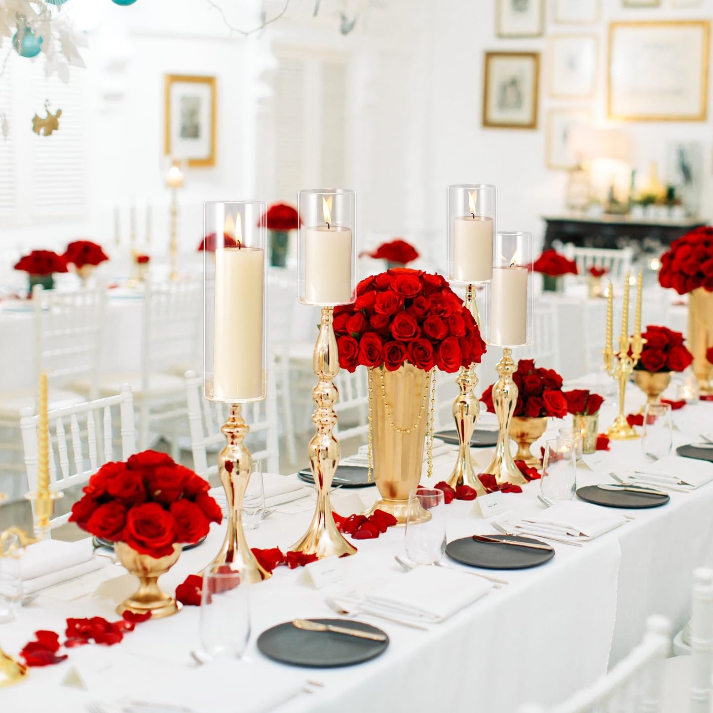 Didaey 6 Pcs Thin Cylinder Vases Set for Centerpieces 2.5'' Diameter 2mm Thickness Clear Glass Vase Hurricane Floating Candle Holder for Wedding Table Decoration (2.5'' X 5'',6'',8'')