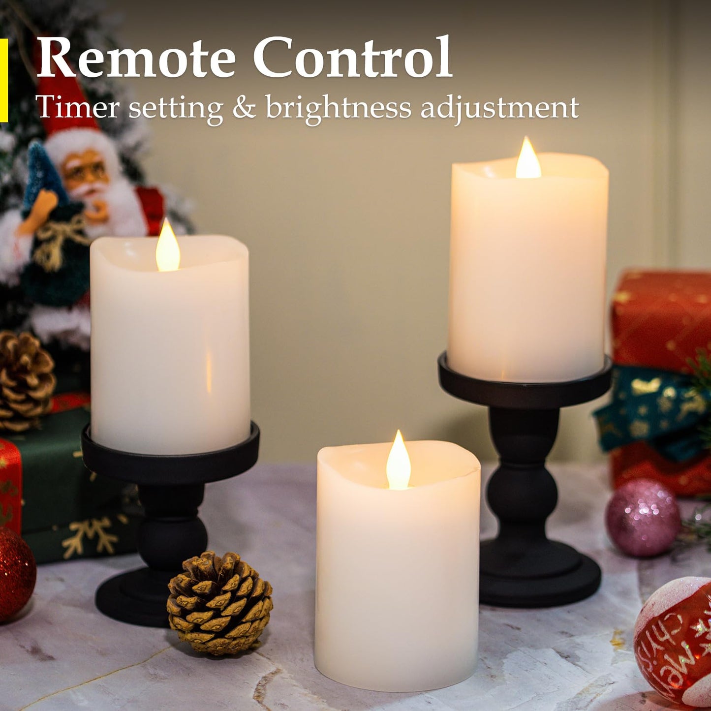 "3"x4" Flickering Flameless Candles with Remote Timer- Set of 3 Real Wax White Pillar LED Candles for Indoor/Outdoor Fireplace & Home Decor, Battery Operated with 600+ Hours Flickering (3" Diameter)