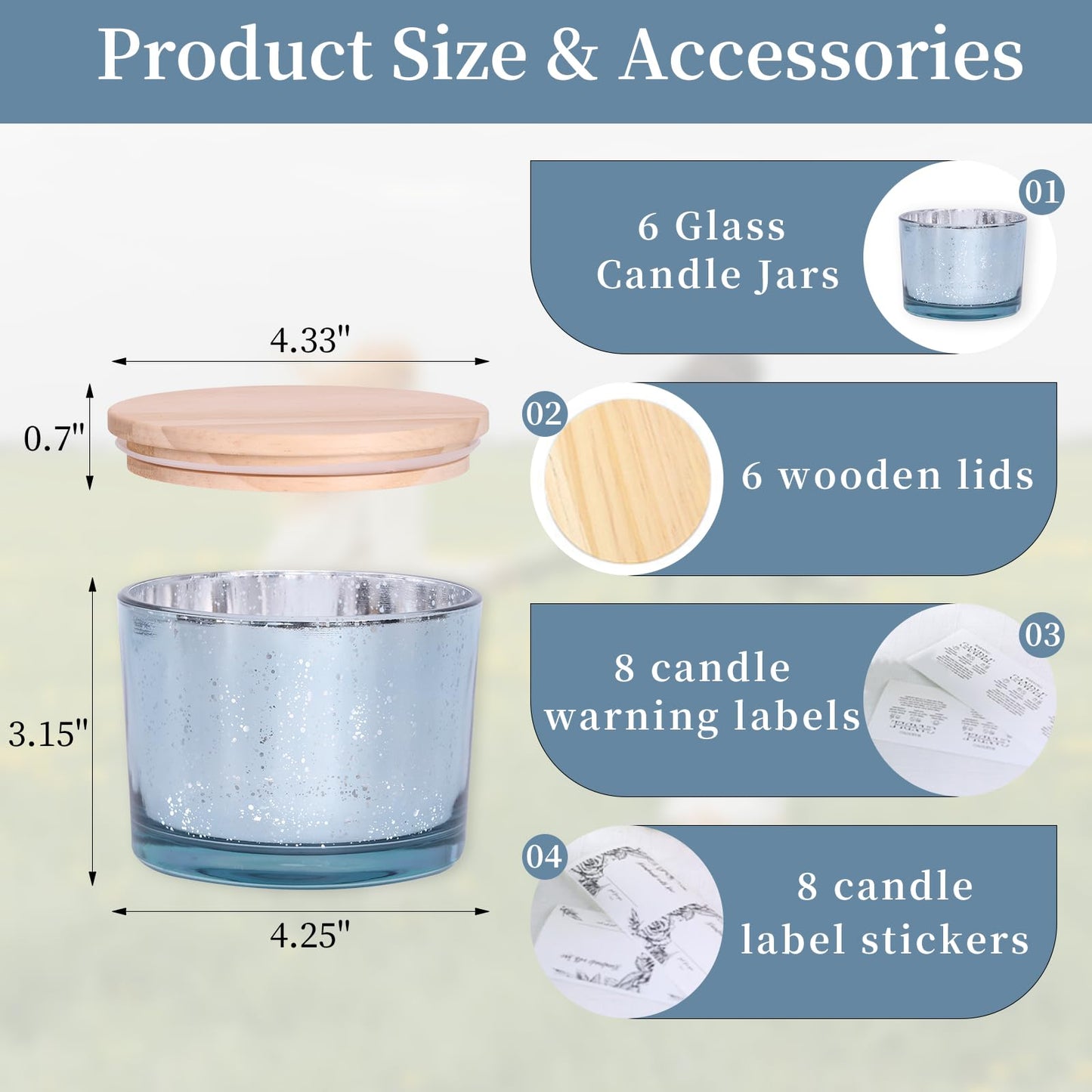 simeitol 6pcs 16oz Blue Candle Jars for Making Candles, Speckled Glass Candle Vessels with Lids, Bulk Empty Candle Containers, Blue Wedding Centerpieces, Baby Shower Party Table Decorations