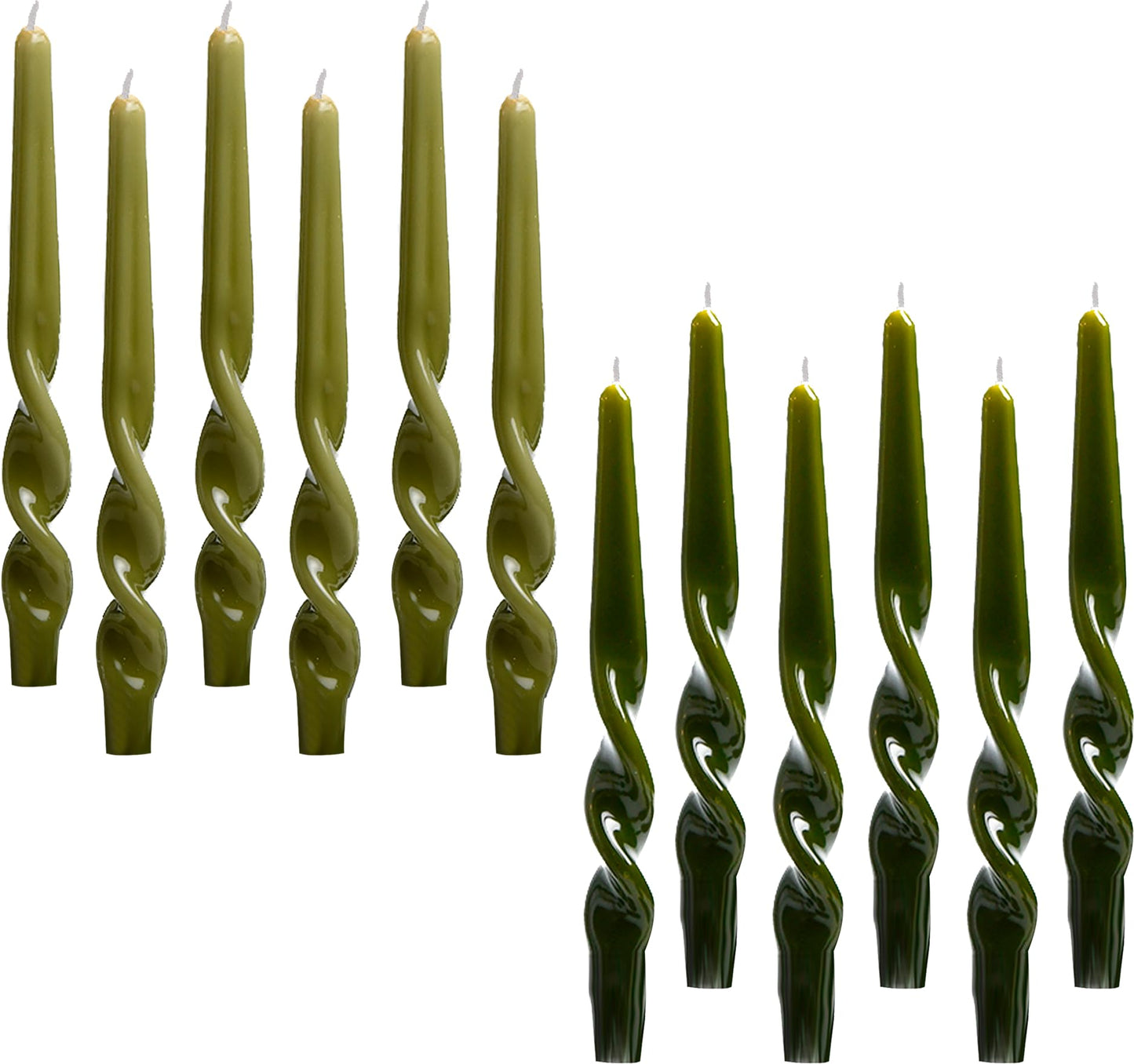 PAMELIFE Olive Green Dark Green Christmas Spiral Taper Candles - Set of 12 Twisted Candlesticks 9.5 Inch Tall for Home Decoration Holiday Wedding Party