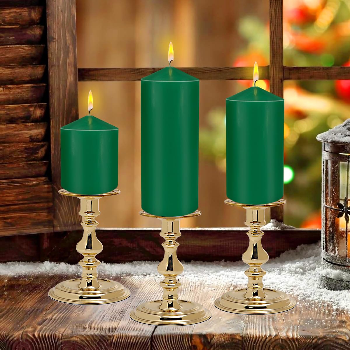 Pillar Candles 3 x 4, 6, and 8 inches, Large Handmade Candles Set of 3, Green Decorative Candles for Wedding, Home Decoration, Dinner, Church