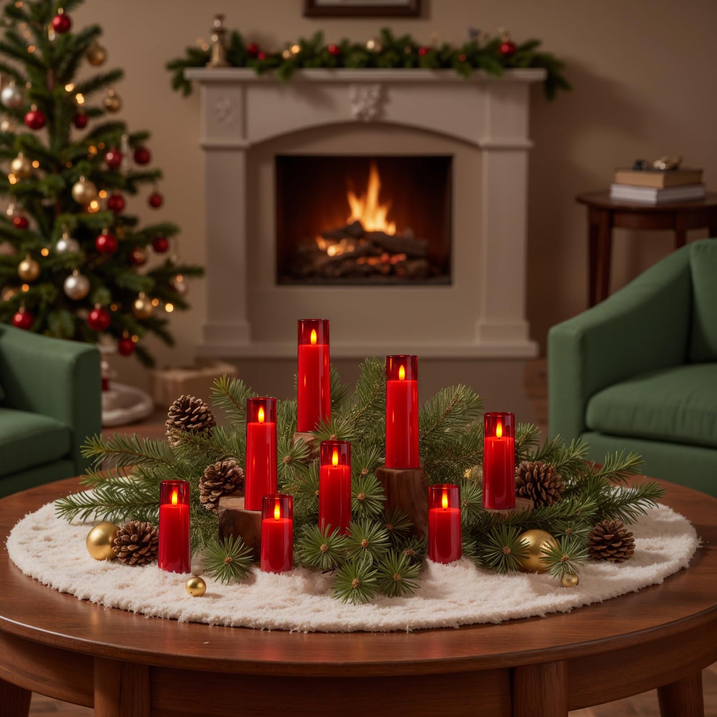 Homemory Decorative Flameless Candles, Battery Operated Candles with Remote & Timer, Flickering Led Pillar Candles, Plexiglass, Red, Pack of 9, D2.2 xH 5" 6" 7"
