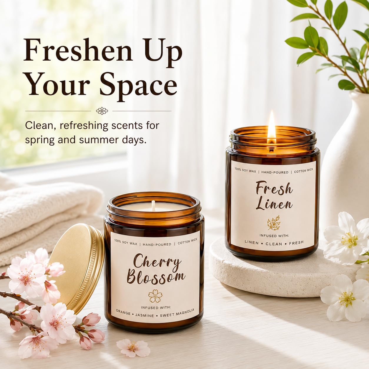 Scented Candles Set, 6 Pack Soy Wax Candles for Home, 42 oz 300 Hours Fresh Spring Summer Scents, Long Burning Candle Gift for Bedroom Bathroom Kitchen