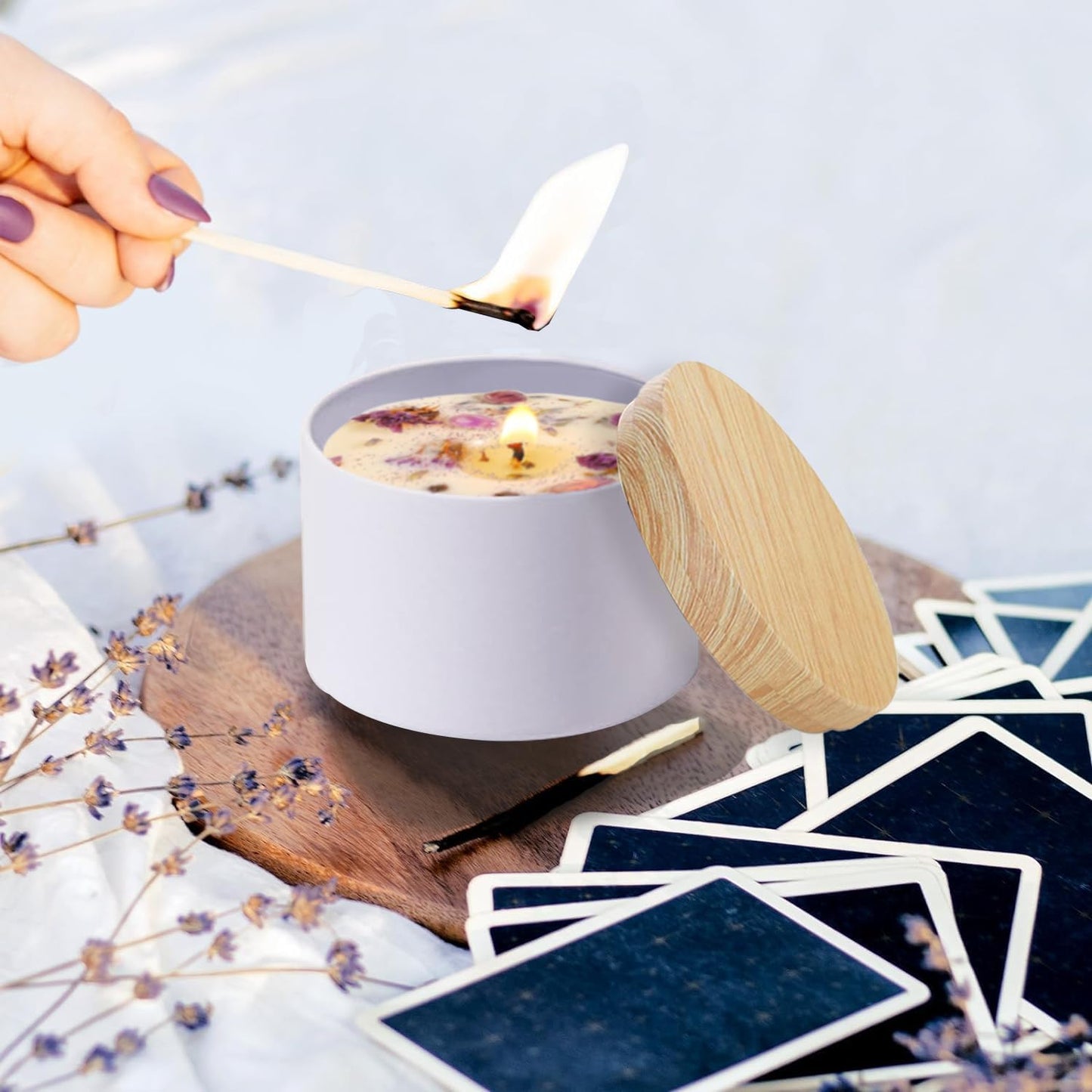 ABK 24PCS 4oz White Candle Tins With Wood Grain Lids, Matte Jars for Candle Making, Empty Metal Container