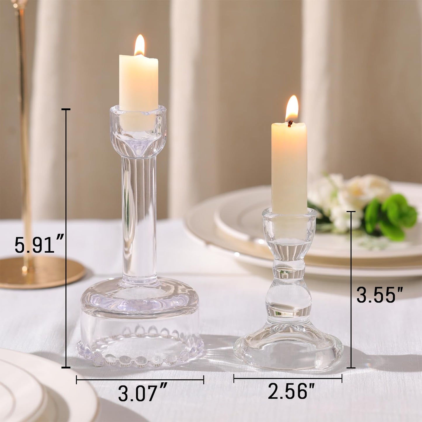 Lanttu Glass Candlestick Holders Set of 6 Clear Taper Candle Holder Bulk Crystal Candle Holders for Wedding, Table Centerpiece, Home Decoration