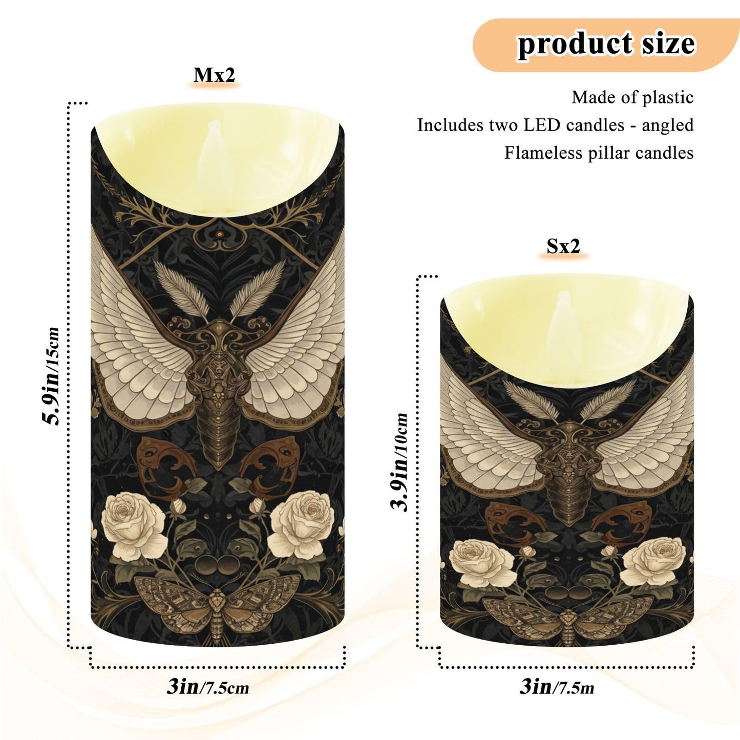 ALAZA Gothic Pattern Flameless Candles with Remote Timer,LED Flickering Battery Operated Electric Pillar Tea Light Candles for Wedding Table Christmas Decorations 3" x3.9"