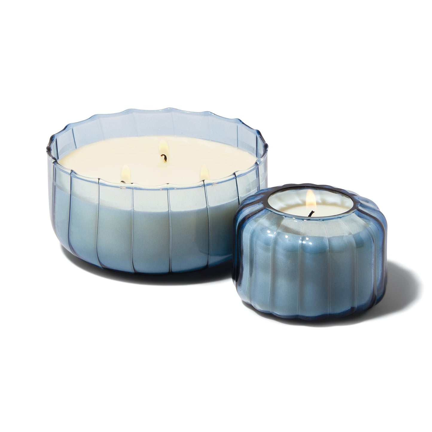Paddywax Scented Candles Vintage Style Ripple Collection Hand Blown Glass Luxury Artisan Candle, 128g, Blue - Peppered Indigo