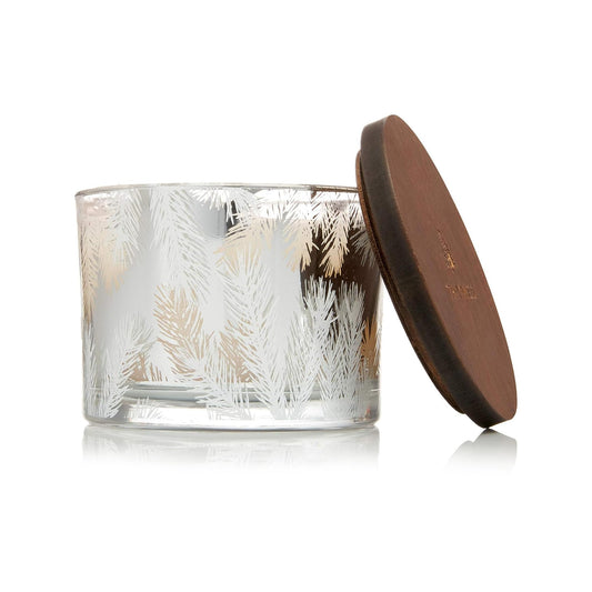 Thymes Frasier Fir Candles - Statement Collection - Silver with Pine Needle Design - Scented Candles for Home Decor - Notes of Siberian Fir Needles, Cedarwood & Sandalwood - 3 Wick (12.5 oz)
